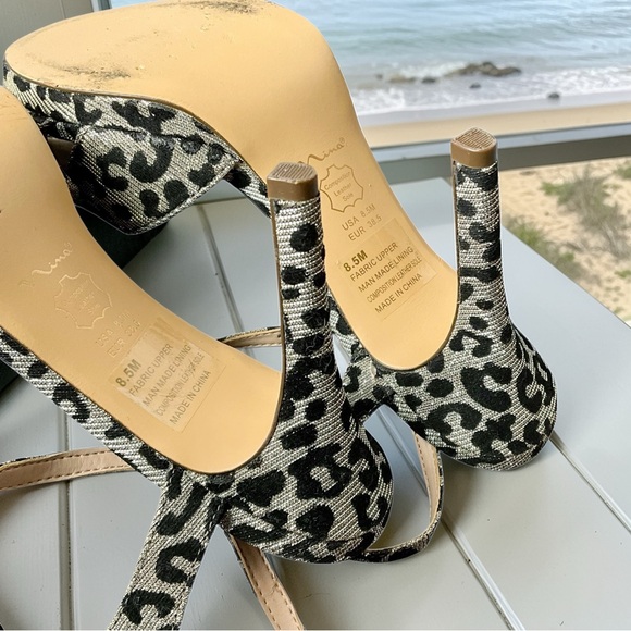 Nina Sparkle Silver Leopard Print Heeled Sandals with Ankle Strap - Picture 6 of 12